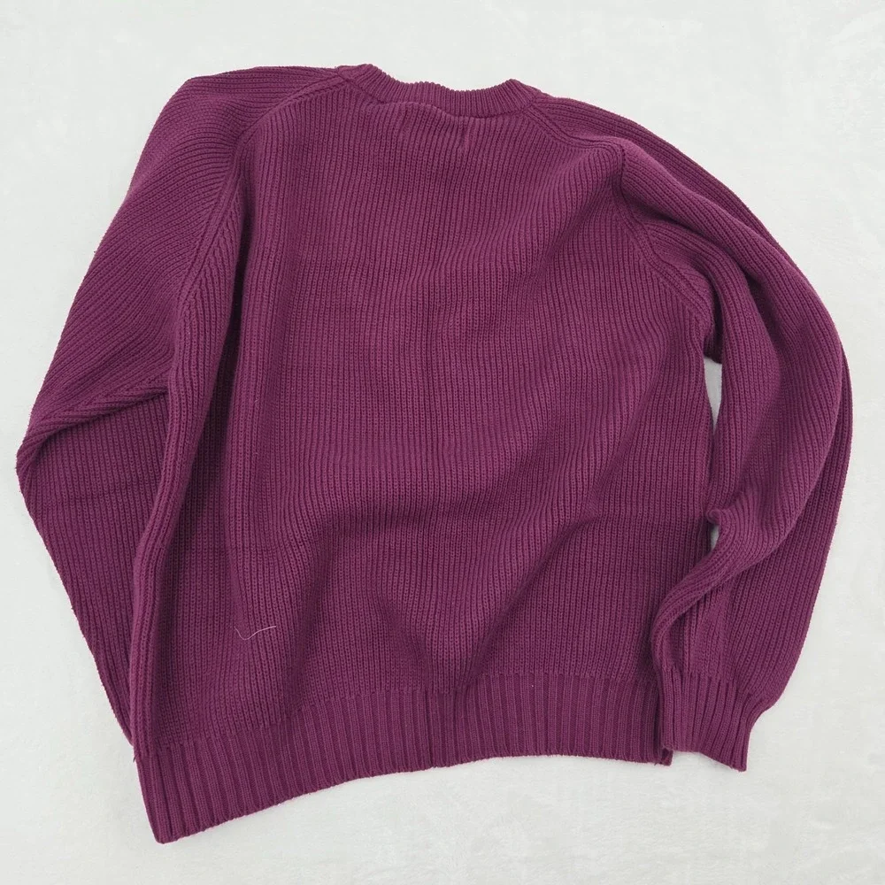 VTG Eddie Bauer Chunky Knit Sweater Men's Sz Large Burgundy Cotton Crewneck - Picture 9 of 10